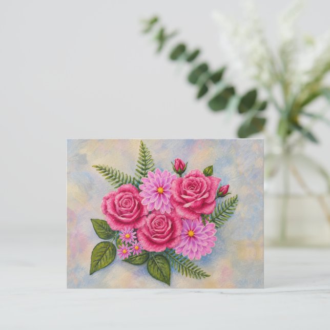 Cartão Postal Rosas com Dálias  (Em pé/Frente)