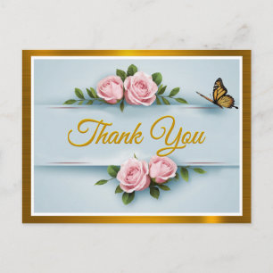 Cartão Postal Rosas Cor-de-Rosa Elegância Clássica, borboleta Ob