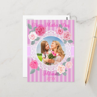 Cartão Postal Rosas Cor-de-Rosa Feliz Dia das Mães