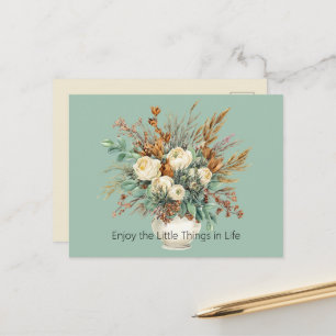 Cartão Postal Rosas Creme Apreciam Coisas Pequenas Floral