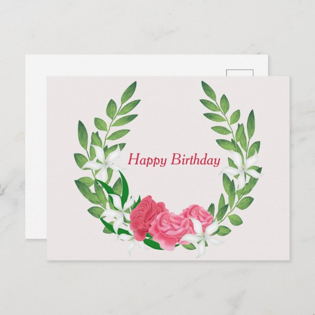 Cartão Postal Rosas de aniversário (Frente/Verso)