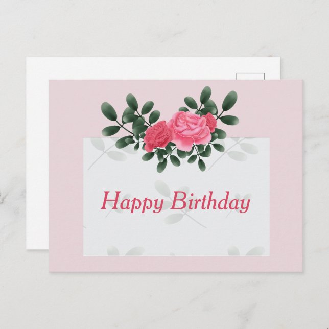 Cartão Postal Rosas de aniversário (Frente/Verso)