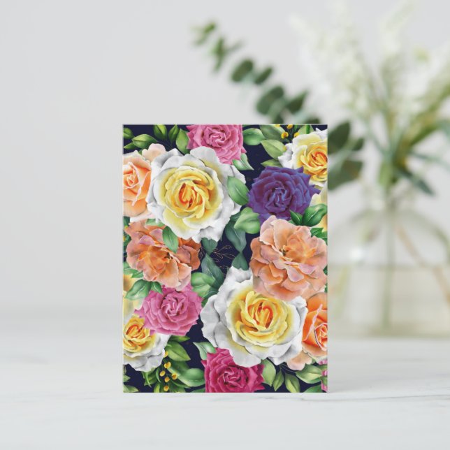 Cartão Postal Rosas de aquarela 29 (Em pé/Frente)