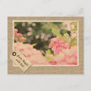 Cartão Postal Rosas de arbustos cor-de-rosa Bokeh Vintage Paper