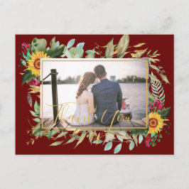 Cartão Postal Rosas de Borgonha do Orçamento Girassóis Obrigado