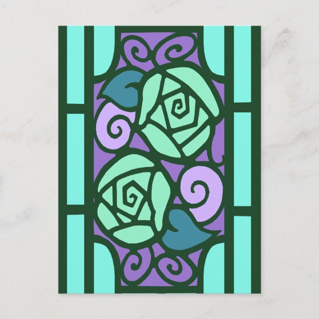 Cartão Postal Rosas de deco em Aqua e roxo (Frente)