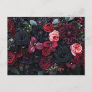 Cartão Postal Rosas de Disposição Floral Escuro Elegante