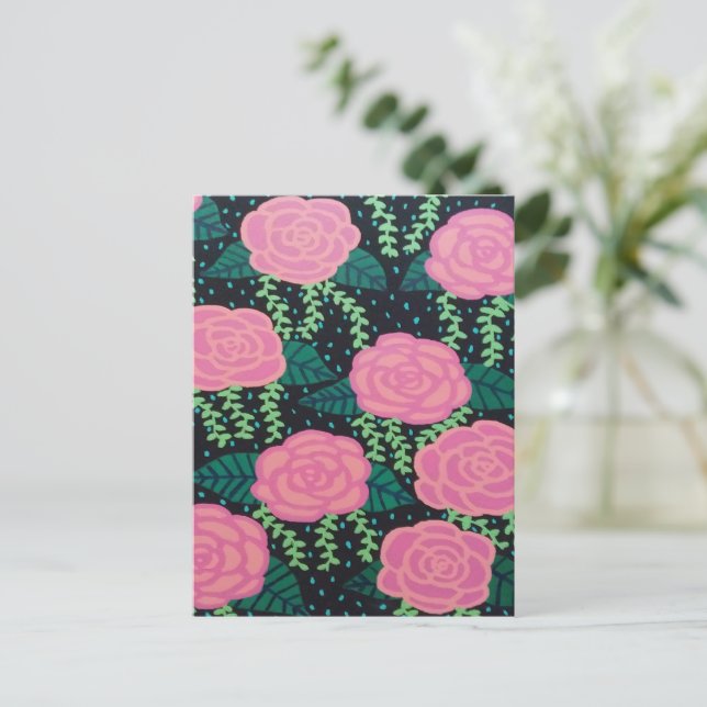 Cartão Postal Rosas de Lixo Rosa (Em pé/Frente)