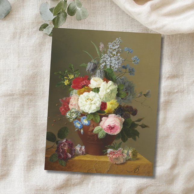 Cartão Postal Rosas de Sangue e Flores Selvagens em um Terracott (Criador carregado)