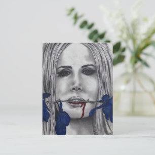 Cartão Postal Rosas de sangue Vampiro Mulher Retrato Gótico Arte