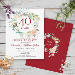 Cartão Postal rosas de surpresas do 40º aniversário Garland<br><div class="desc">Com uma delicada granja floral de aquarela, este convite de 40 anos de casamento para a festa de surpresa botânica chic pode ser personalizado com sua informação especial de aniversário de rubis. O reverso apresenta uma vila floral correspondente que enquadra as datas de aniversário em um texto elegante e branco...</div>