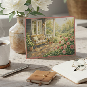 Cartão Postal Rosas de Varanda de Maio Aconchegante Arte em Aqua