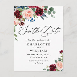 Cartão Postal Rosas do Marinho Blush Burgundy Salvem a Data