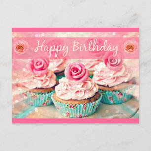 Cartão Postal ROSAS e CUPCAKES