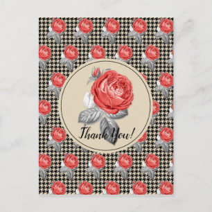 Cartão Postal Rosas e desenho de xadrez Obrigada