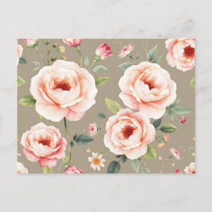 Cartão Postal Rosas e Flores Silvestres em Aquarela Elegante