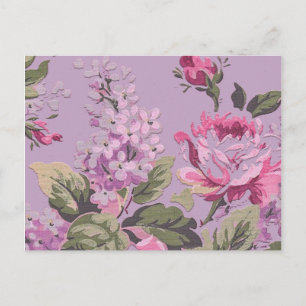 Cartão Postal Rosas e Lilases Florais Vitorianas Antigas