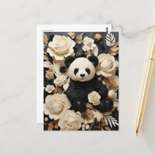 Cartão Postal Rosas e Namorados do Urso de Panda do White Paper