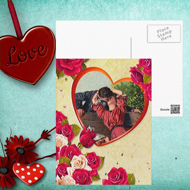 Cartão Postal Rosas e quadro cardíaco adicione sua foto (Criador carregado)