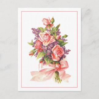 Cartão Postal Rosas e Violetas Rosa