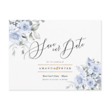 Rosas em Aquarela Azul Desbotado Salve a Data