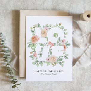 Cartão Postal Rosas em Aquarela e Folhagens LOVE Dia dos Namorad