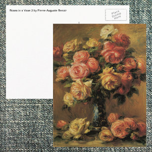Cartão Postal Rosas em um vaso por Pierre Renoir, Vintage Fine A