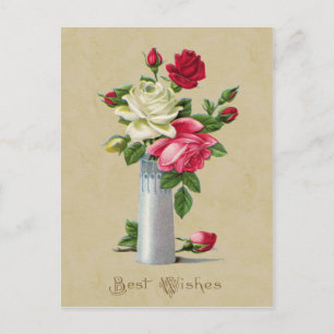 Cartão Postal Rosas em Vase preferem a reprodução de vinhetas