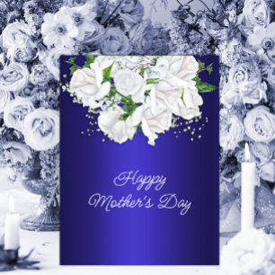 Cartão Postal Rosas Florais Brancas Azul Escuro Dia das Mães