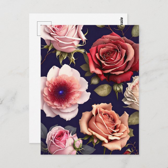 Cartão Postal Rosas, flores, Posto (Frente/Verso)
