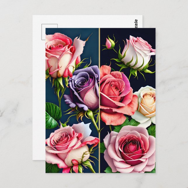 Cartão Postal Rosas, flores, Posto (Frente/Verso)