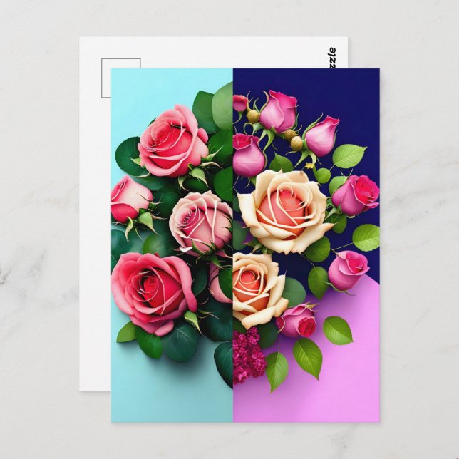 Cartão Postal Rosas, flores, Posto (Frente/Verso)