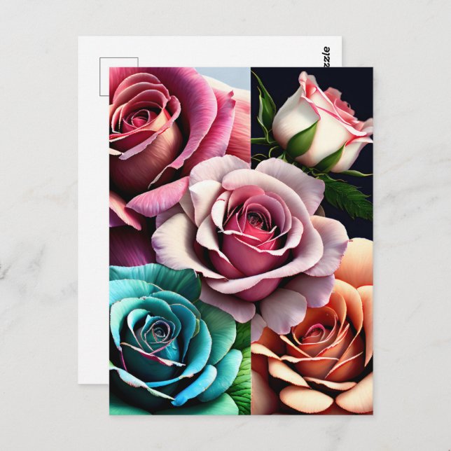 Cartão Postal Rosas, flores, Posto (Frente/Verso)