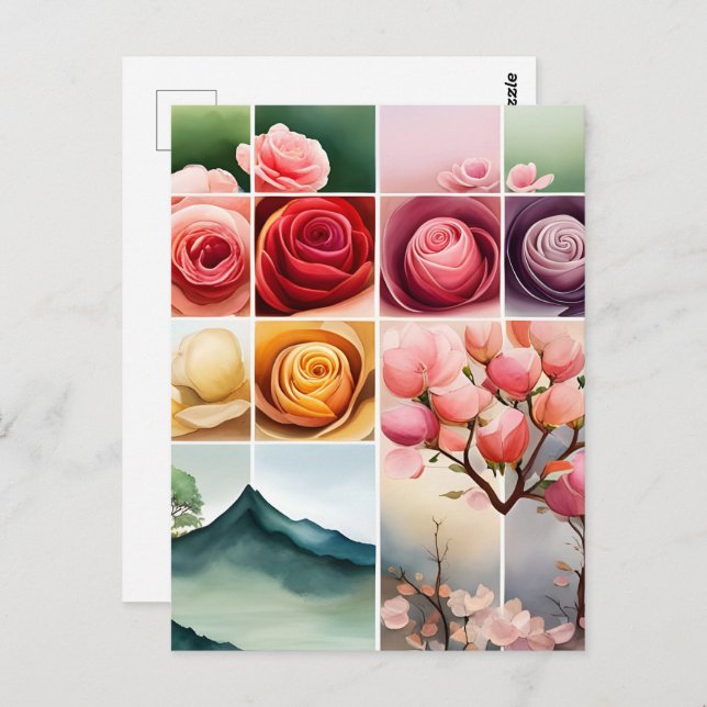 Cartão Postal Rosas, flores, Posto (Frente/Verso)