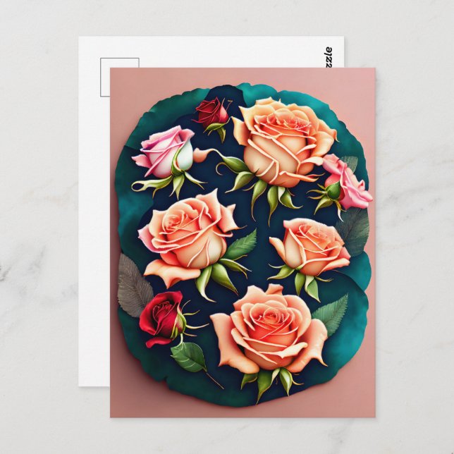 Cartão Postal Rosas, flores, Posto (Frente/Verso)