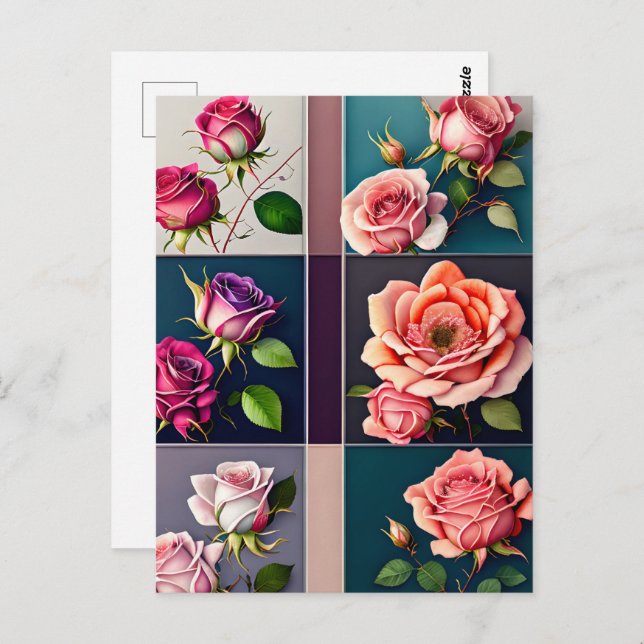 Cartão Postal Rosas, flores, Posto (Frente/Verso)