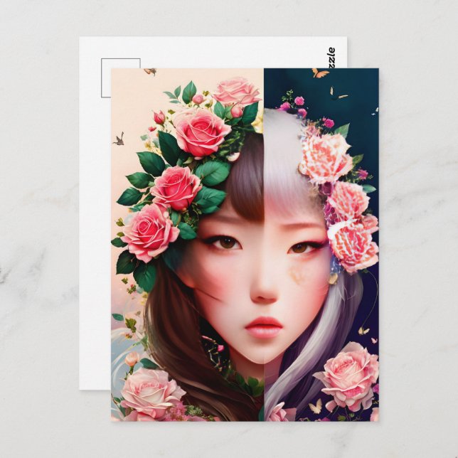 Cartão Postal Rosas, flores, Posto (Frente/Verso)