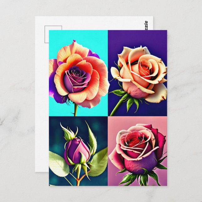 Cartão Postal Rosas, flores, Posto (Frente/Verso)