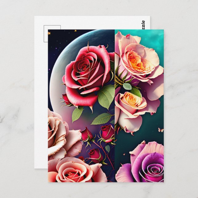 Cartão Postal Rosas, flores, Posto (Frente/Verso)