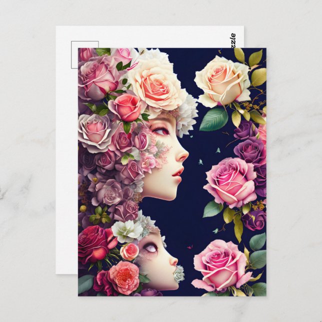 Cartão Postal Rosas, flores, Posto (Frente/Verso)