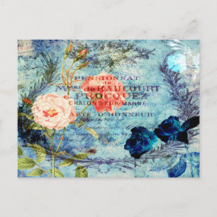 Cartão Postal Rosas Francesas Vintage Azuis