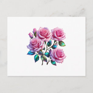 Cartão Postal Rosas Holográficas Iridescentes em Hastes