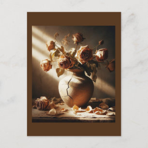 Cartão Postal rosas mortos No estilo vintage vase, foto de vida