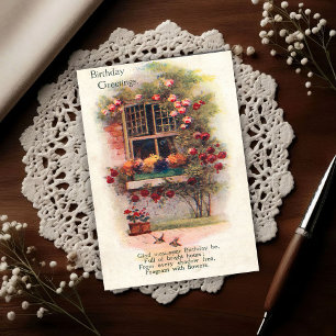 Cartão Postal Rosas na Janela Vintage de 1920 Saudações de Anive