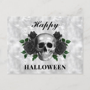 Cartão Postal Rosas Negras e Caveira Gótica Feliz Halloween