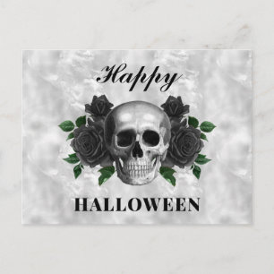 Cartão Postal Rosas Negras e Caveira Gótica Feliz Halloween