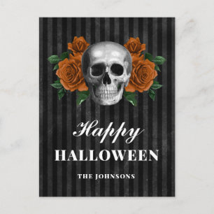 Cartão Postal Rosas Pretas Góticas & Caveira Feliz Halloween
