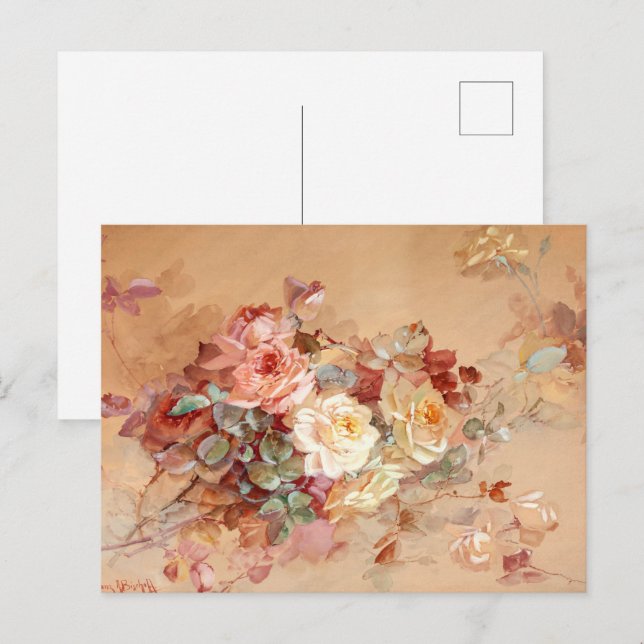 Cartão Postal Rosas rosa e amarelas  (Frente/Verso)