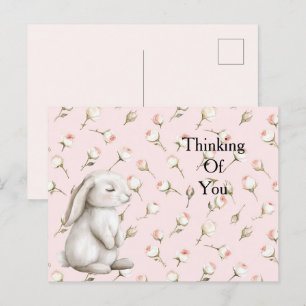 Cartão Postal Rosas Rosa Encantadas Coelhinho Floral Pensando em