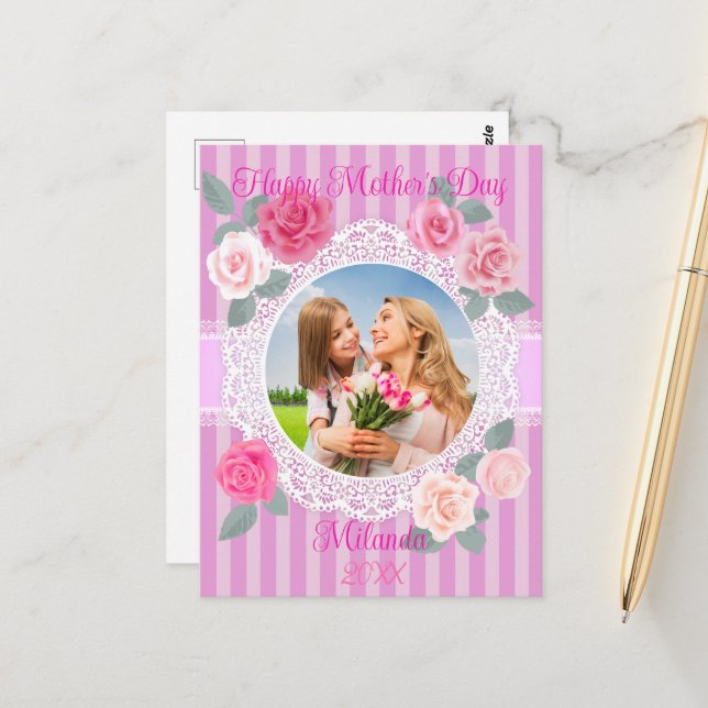 Cartão Postal Rosas Rosa Feliz Dia das Mães (Frente/Verso In Situ)